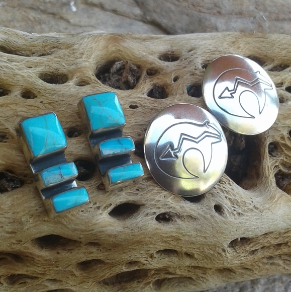 Sterling Silver Set of 2 pairs Earrings TURQUOISE - Picture 5 of 5